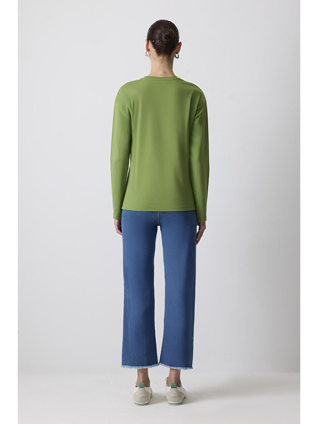 Yeşil %100 Pamuklu Uzun Kollu T-Shırt-3