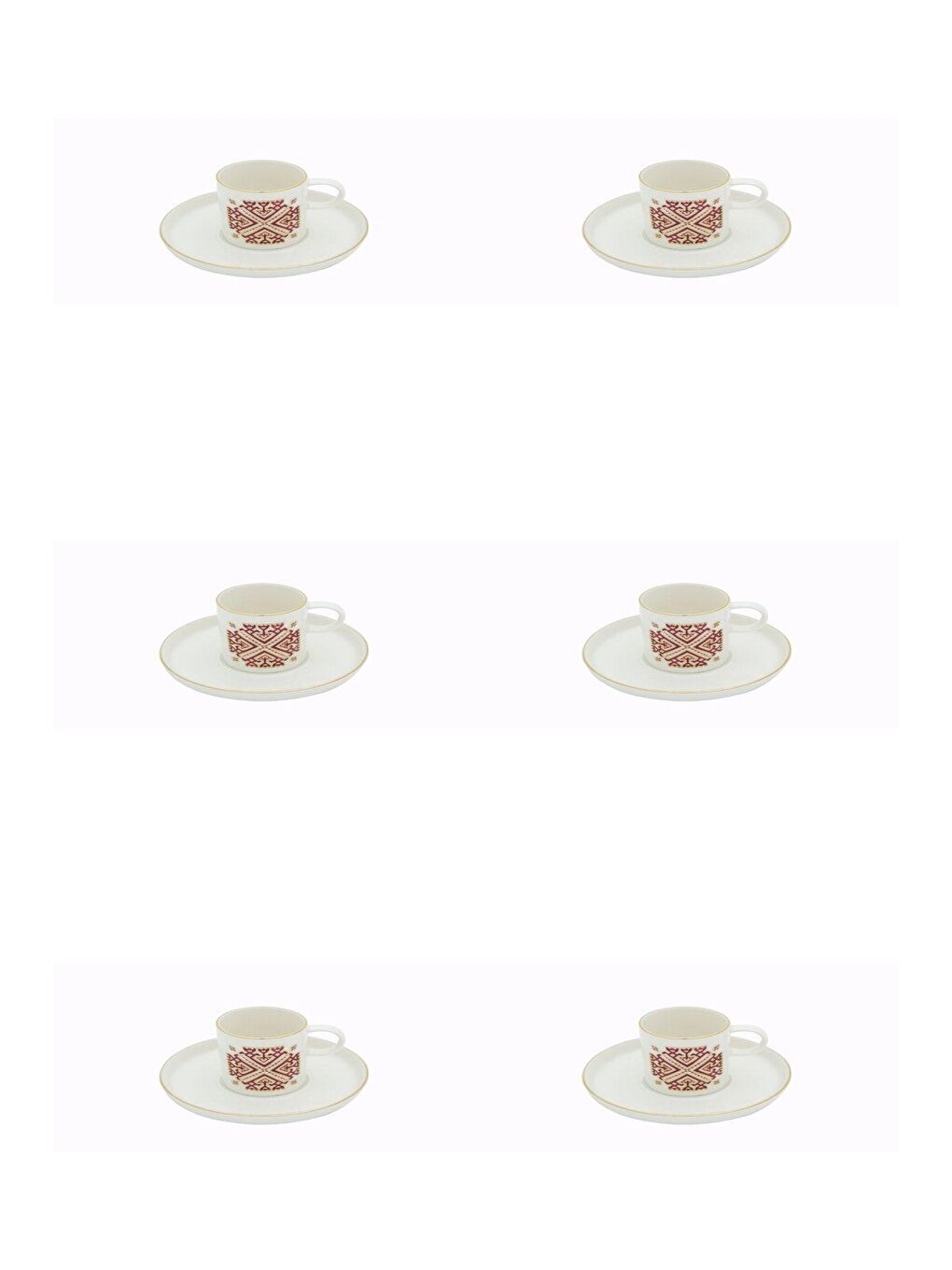 Beyaz Arabesque Desen Tabaklı Kahve Fincanı 80cc 6'lı 04ALM006044