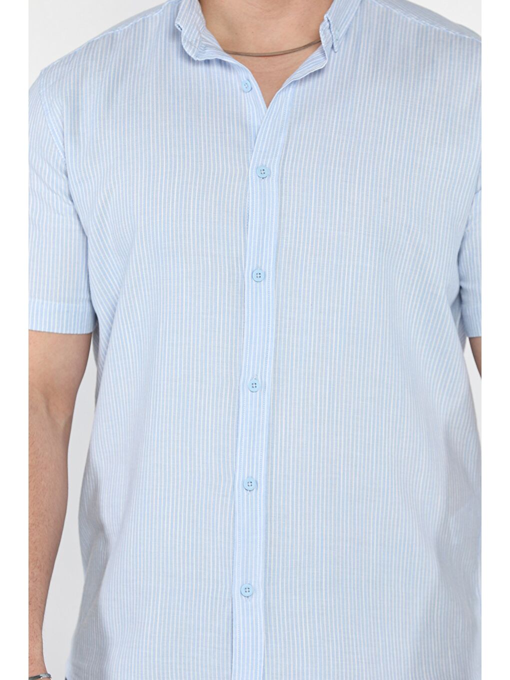 Mavi Çizgili Kısa Kol Erkek Gömlek-3