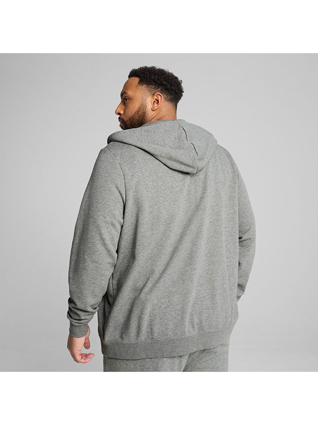 Essentials Gri Kapüşonlu Erkek Fermuarlı Sweatshirt Hırka-2