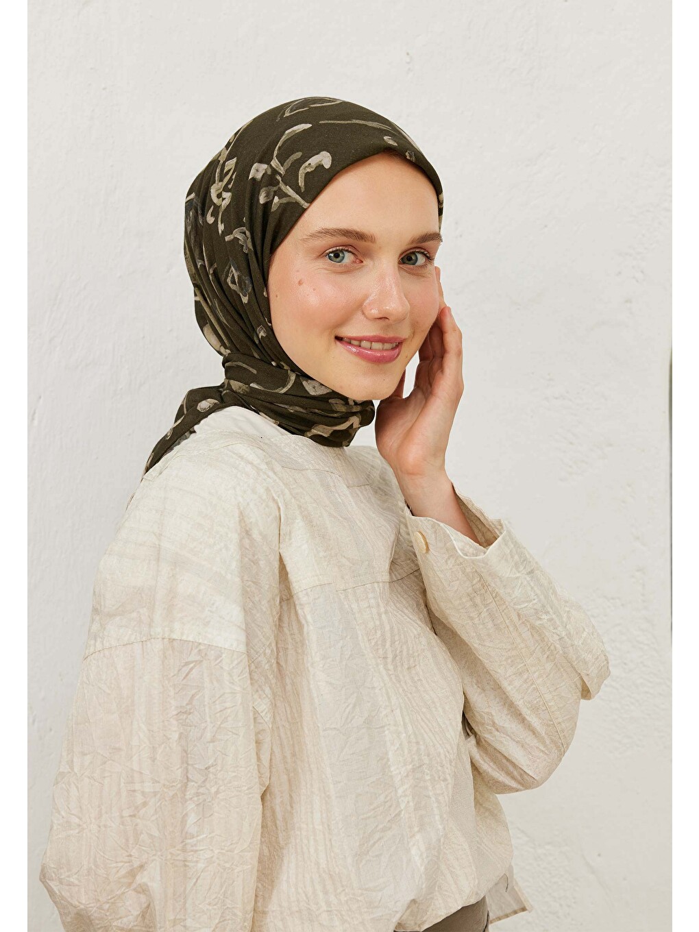 Kahverengi Amore Desen Pamuk Vual Eşarp Kahve-3