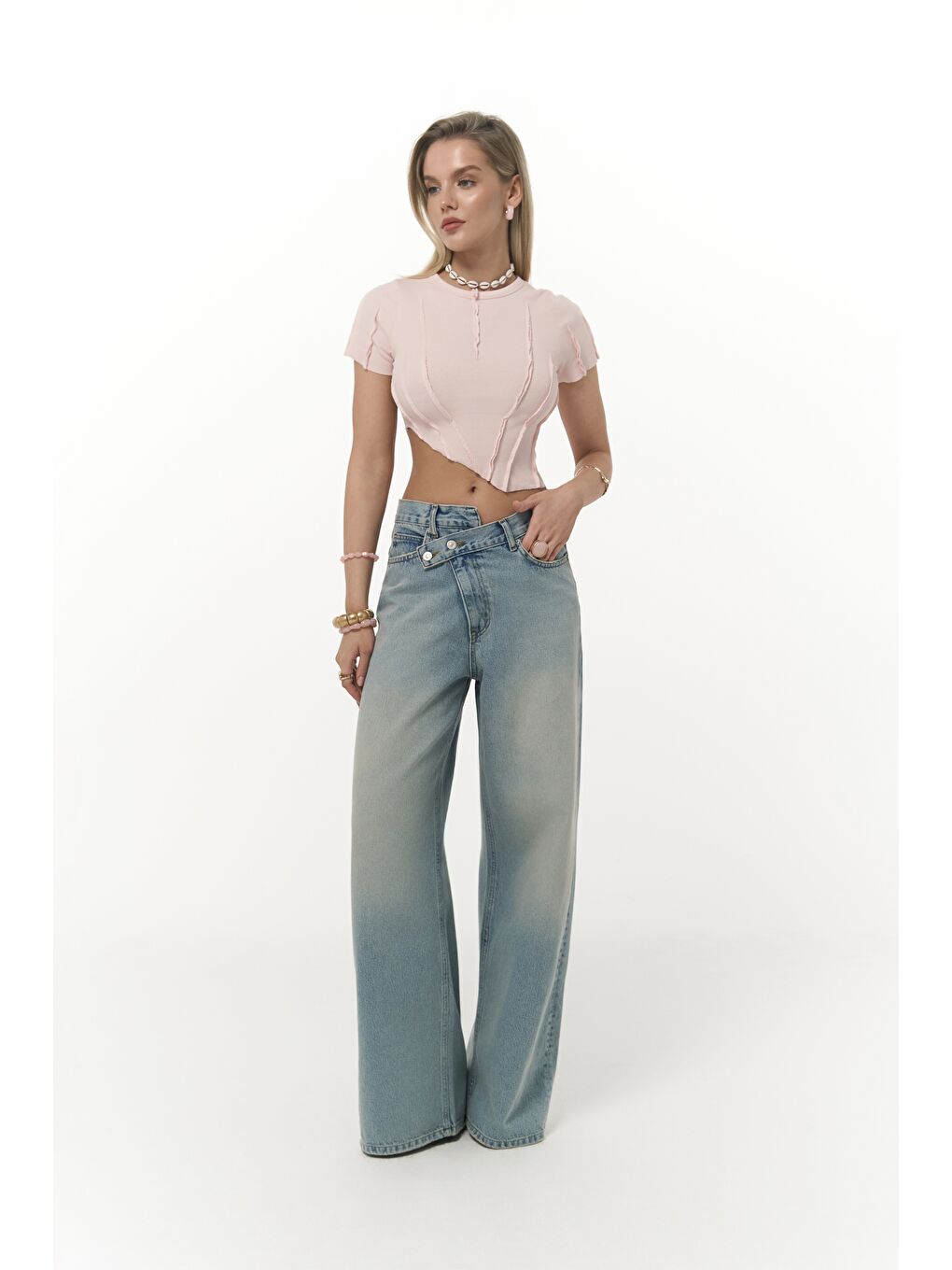 Solace Çapraz Detay Mavi Jean Pantolon