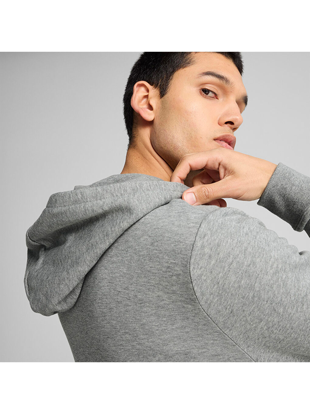 Essentials Gri Kapüşonlu Erkek Fermuarlı Sweatshirt Hırka-4