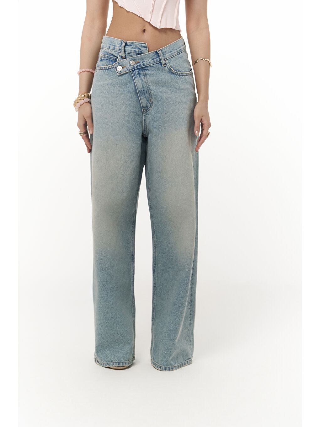 Solace Çapraz Detay Mavi Jean Pantolon-5