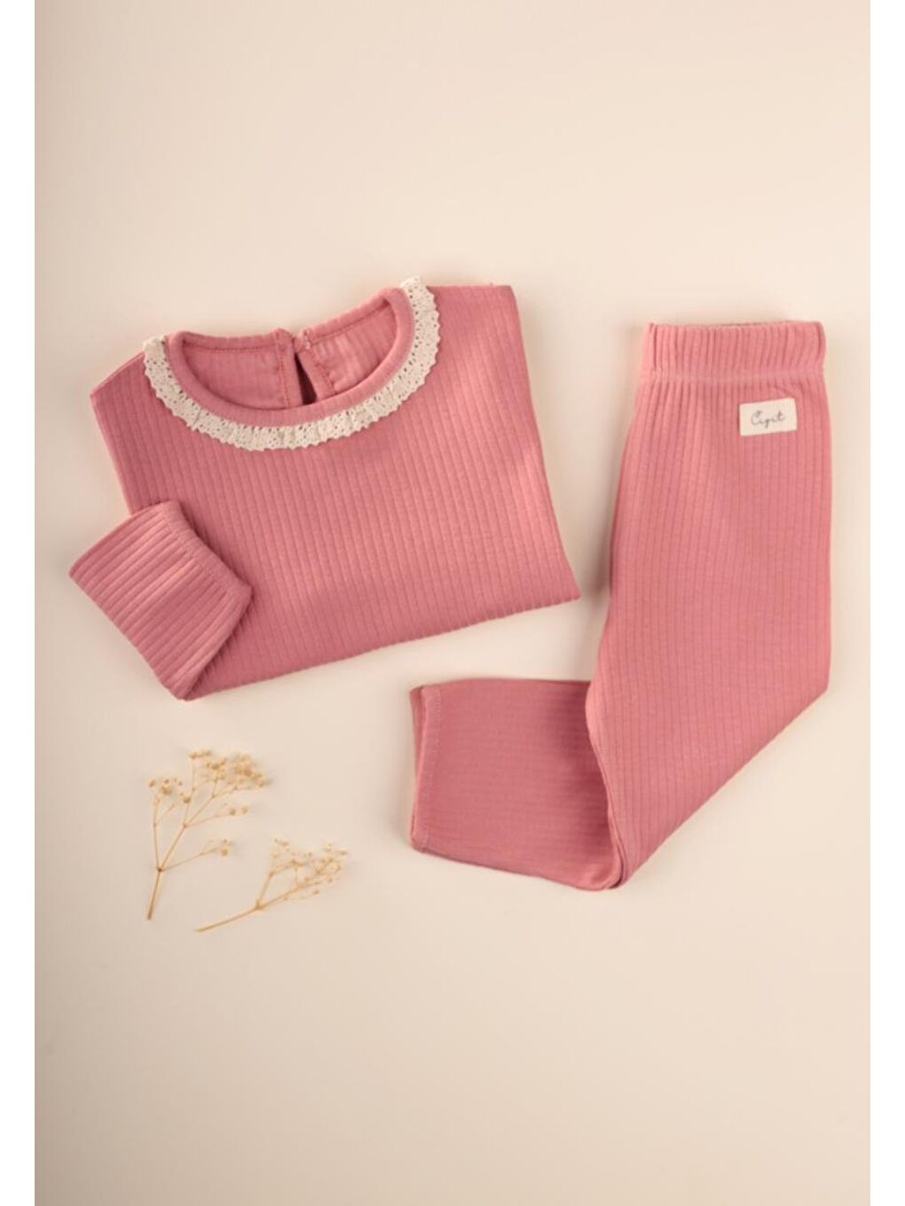 Turuncu Dantelli Uzun Kollu Mevsimlik Takım 0-3 Yaş Yavruağzı-1