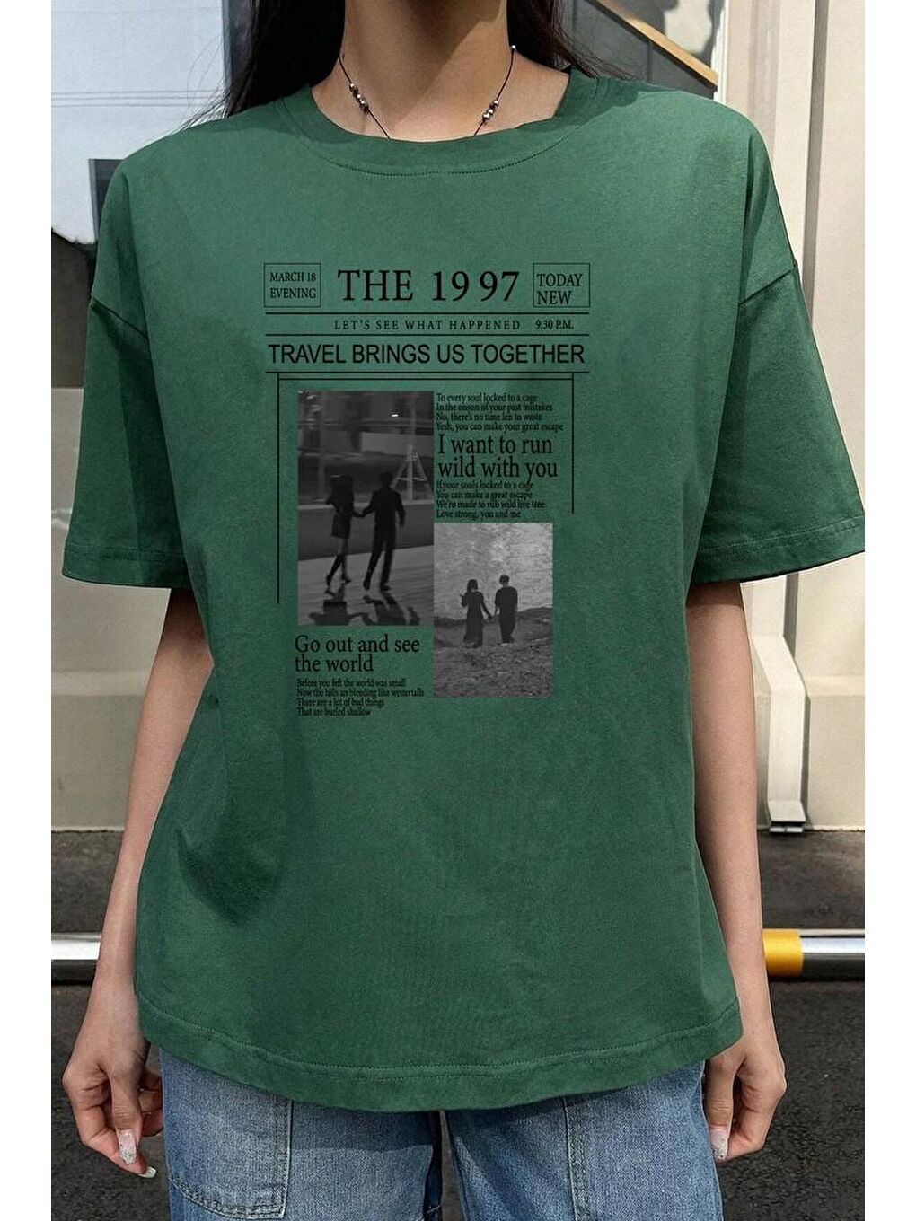 uyguntarz Yeşil Unisex The 1997 Travel Baskılı T-shirt