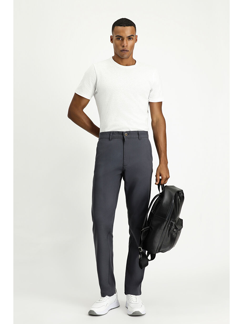 Gri Slim Fit Dar Kesim Elastanlı Kanvas / Chino Pantolon