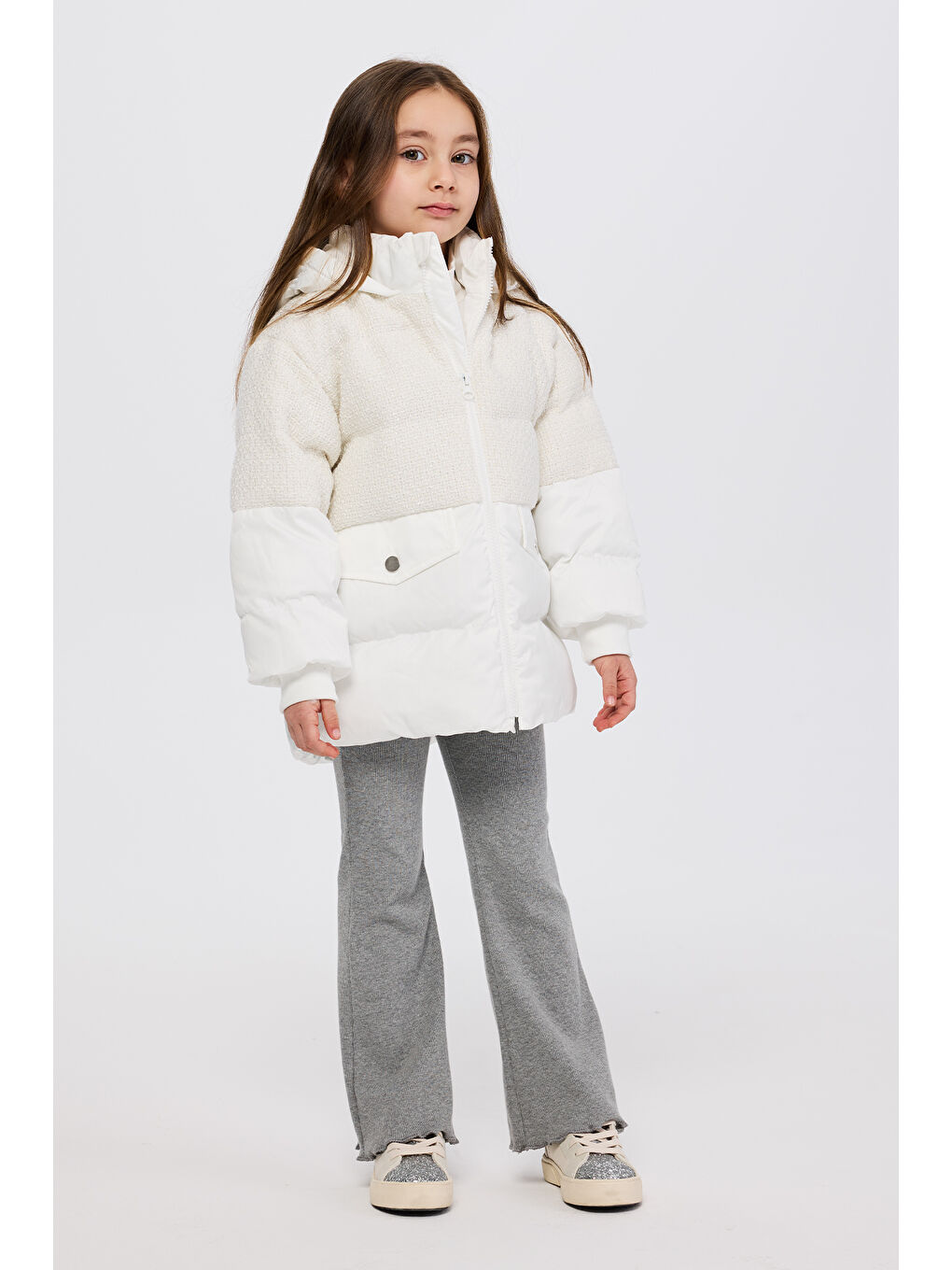 Kız Çocuk Şişme Beyaz Mont