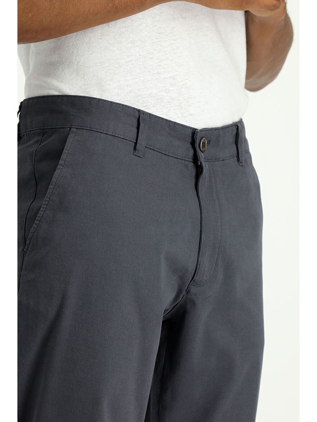 Gri Slim Fit Dar Kesim Elastanlı Kanvas / Chino Pantolon-3