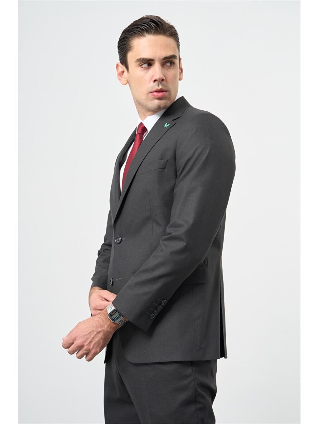 Koyu Antrasit Yünlü Elastanlı 6 Drop Comfort Fit Klasik Takım Elbise 1001235904-1