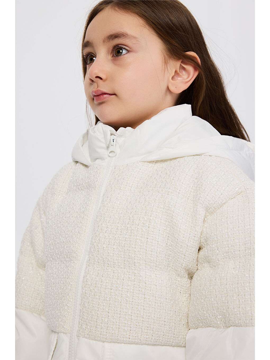 Kız Çocuk Şişme Beyaz Mont-1