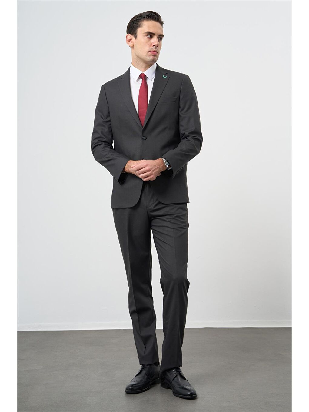 Koyu Antrasit Yünlü Elastanlı 6 Drop Comfort Fit Klasik Takım Elbise 1001235904-4