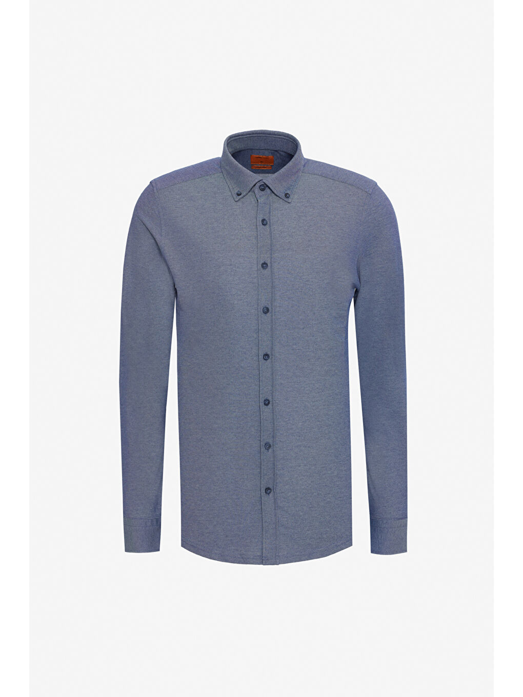 Erkek Lacivert Pamuklu Slim Fit Dar Kesim Düğmeli Yaka Örme Gömlek-5