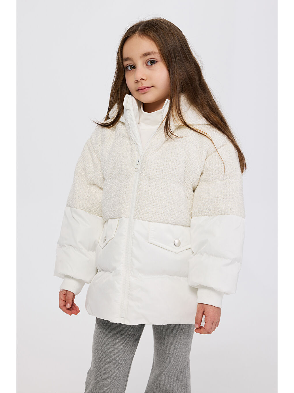 Kız Çocuk Şişme Beyaz Mont-5
