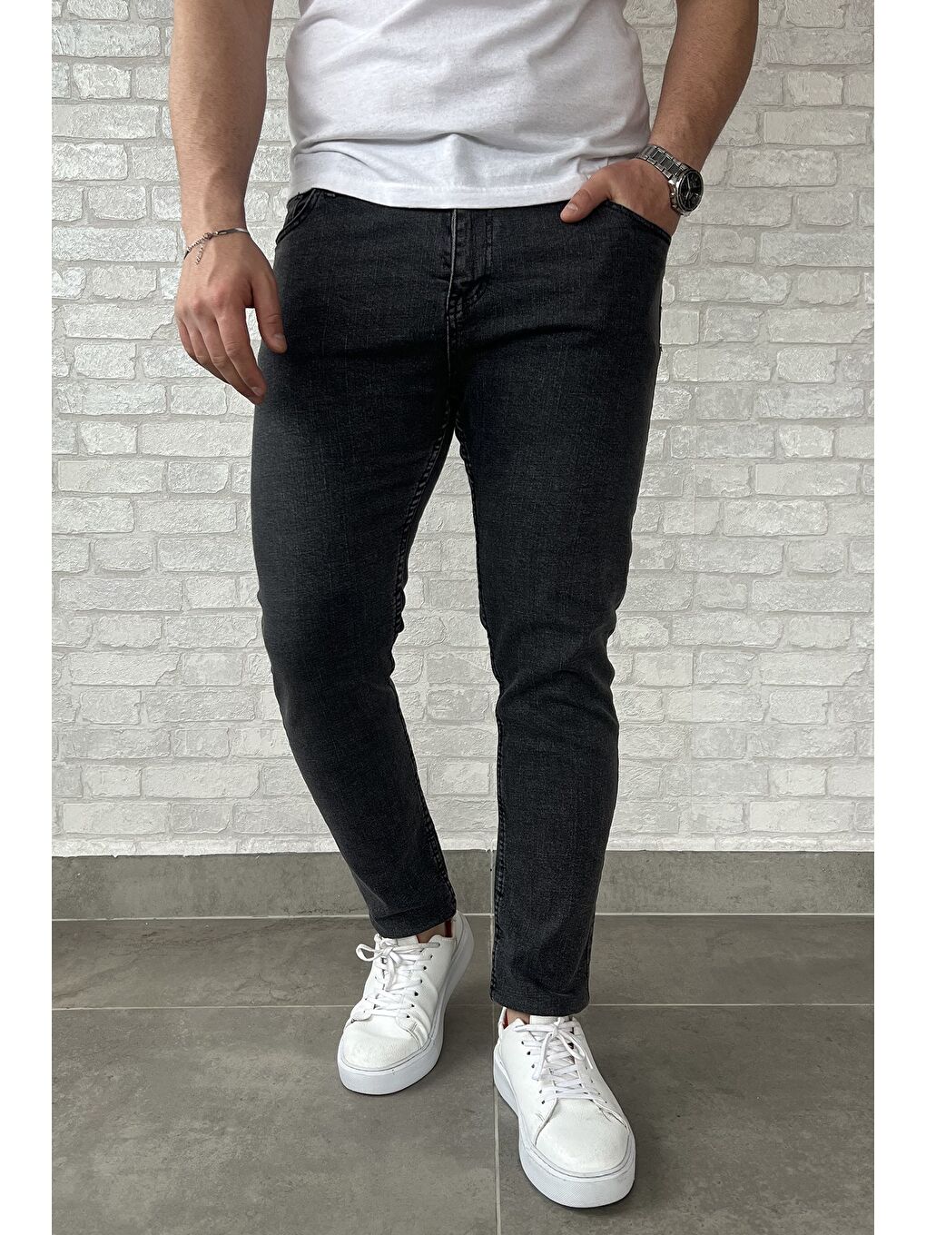 Antrasit Fermuarlı Erkek Slim Fit Jean Pantolon