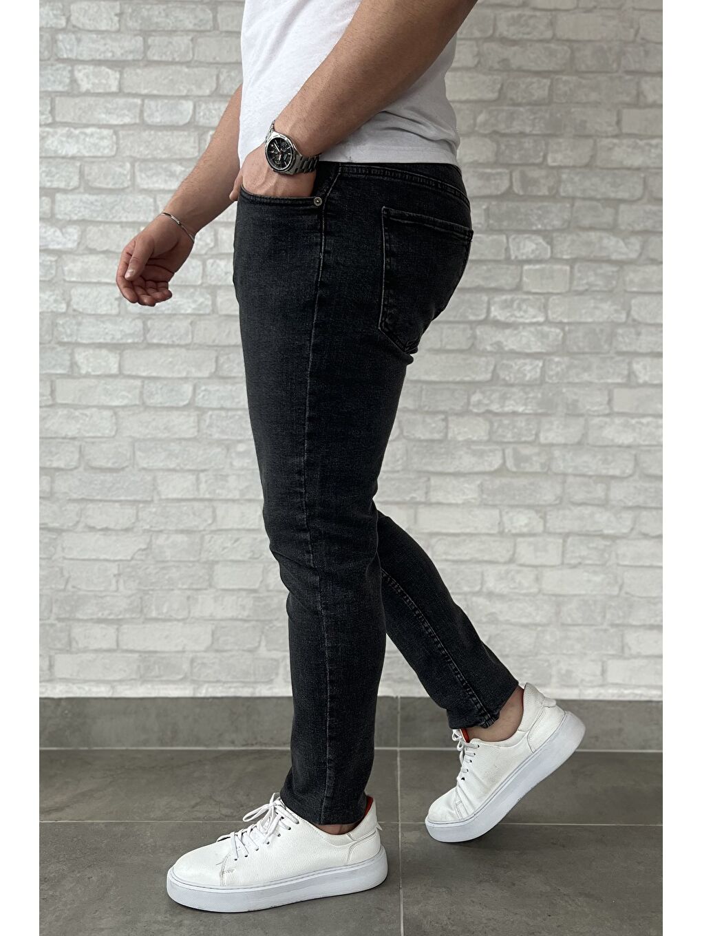 Antrasit Fermuarlı Erkek Slim Fit Jean Pantolon-1