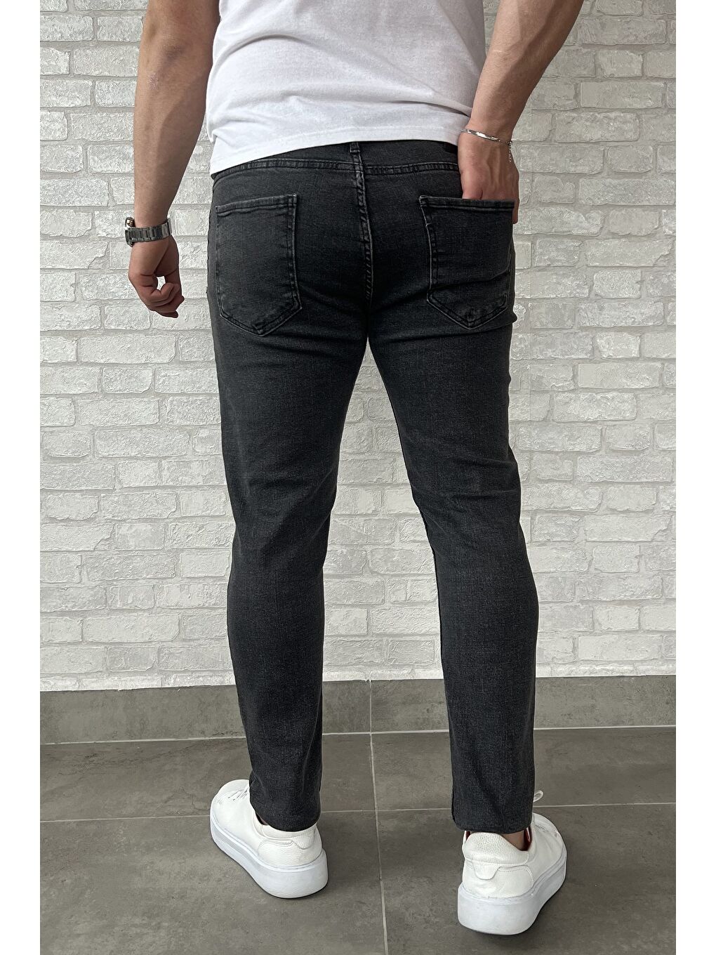 Antrasit Fermuarlı Erkek Slim Fit Jean Pantolon-3