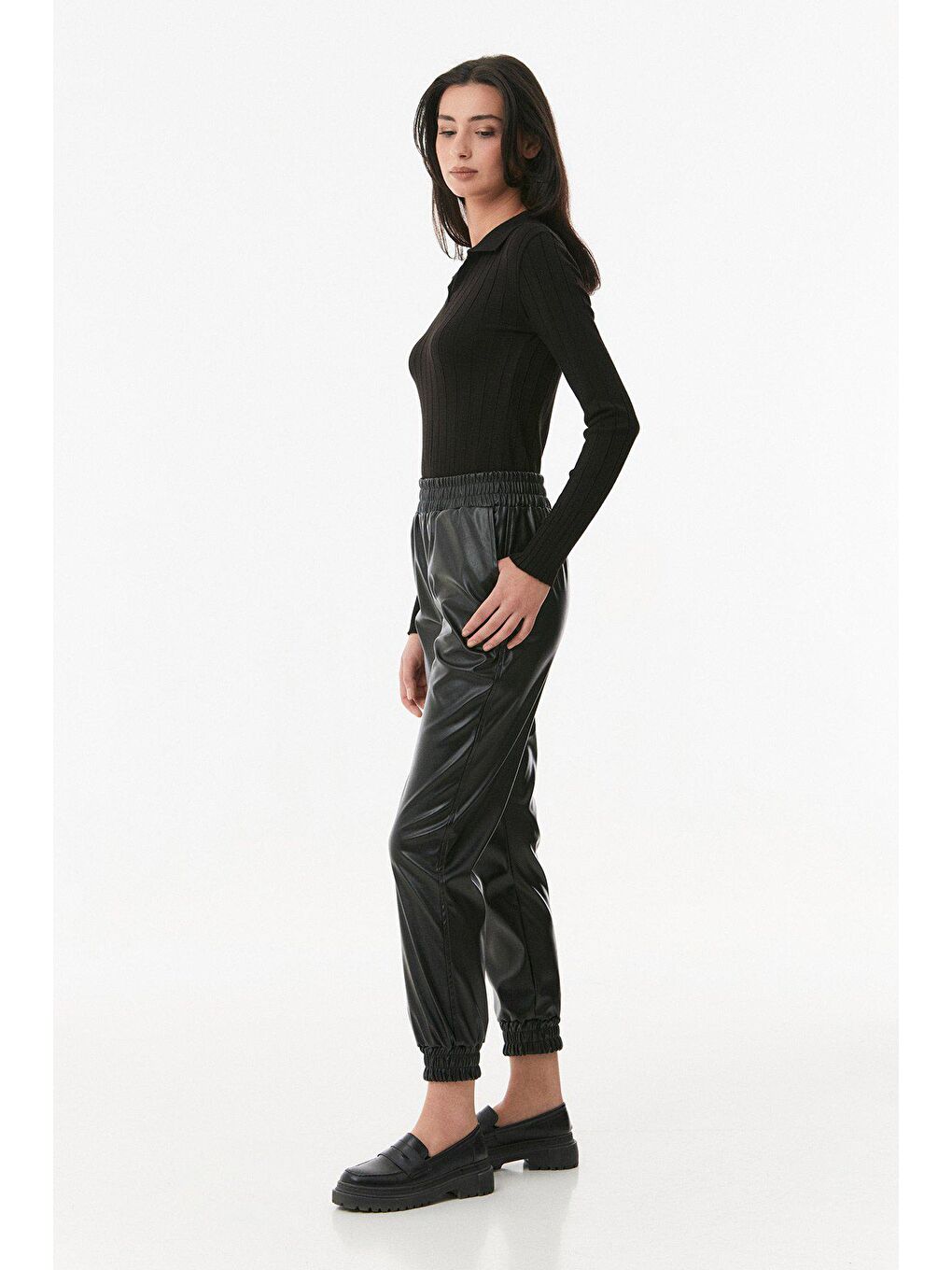 Siyah Basic Polo Yaka Triko Kazak-4