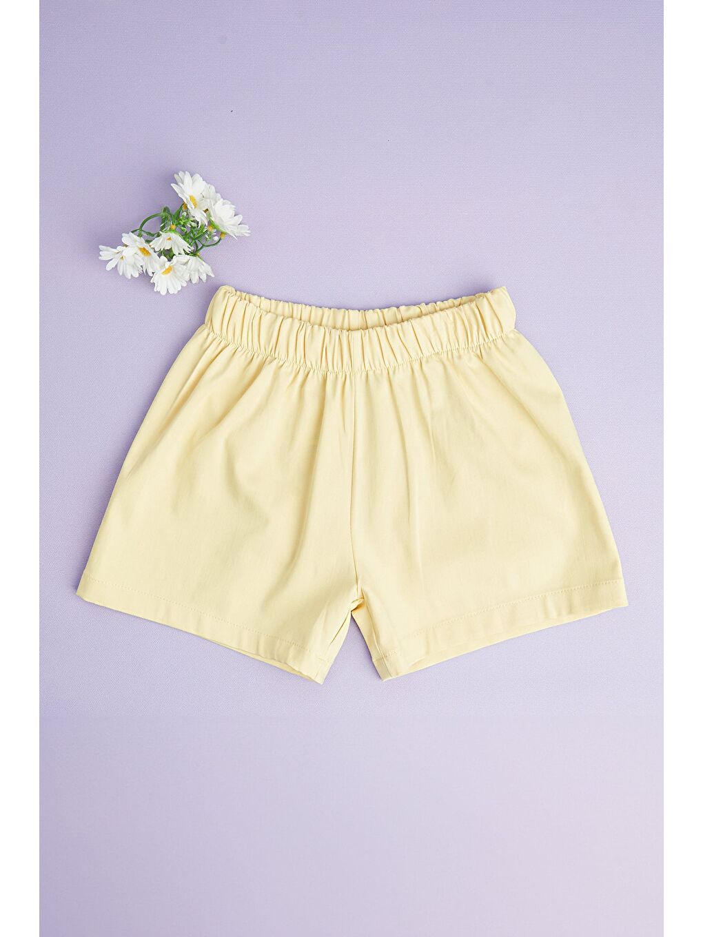 Sarı Basic Beli Lastikli Kız Çocuk Şort