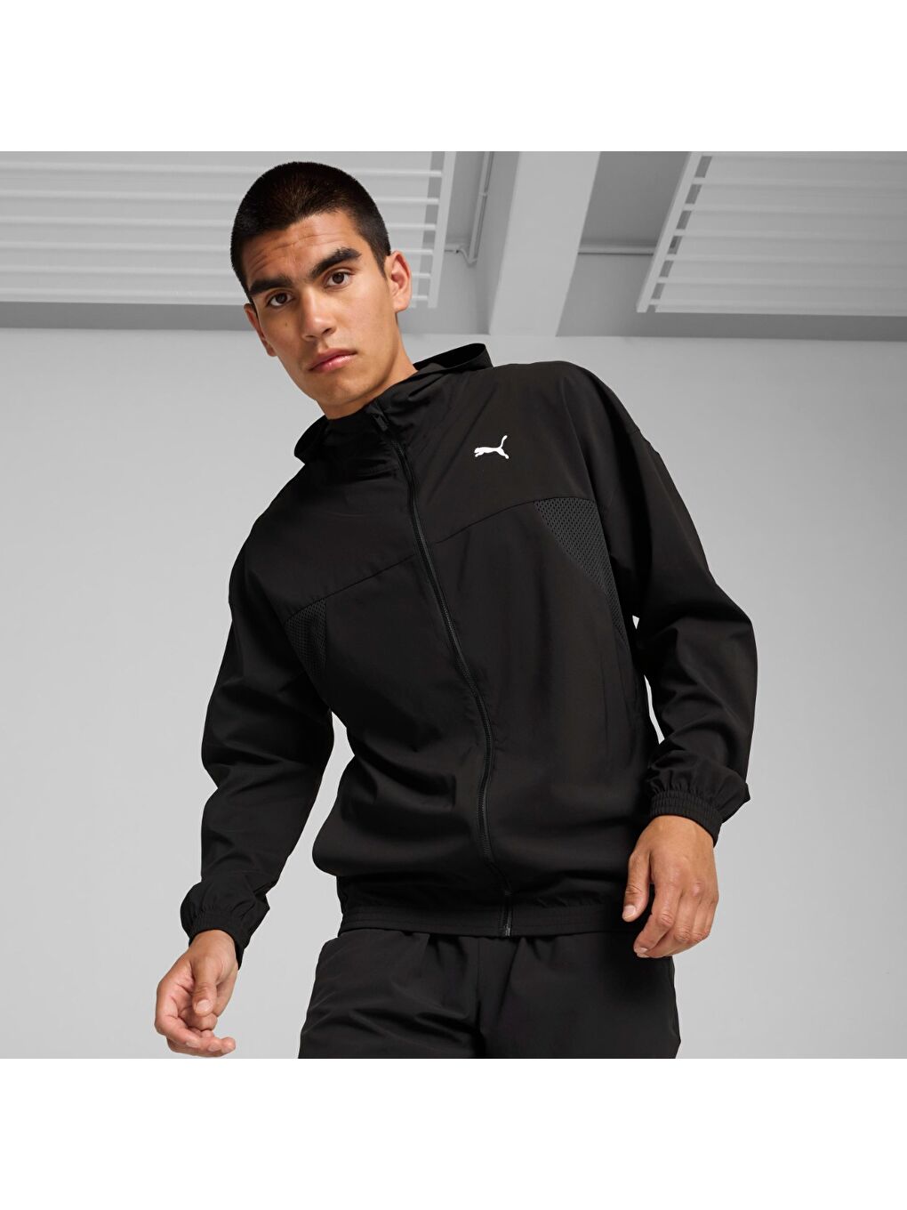 Fit Woven Full Zip Erkek Siyah Fermuarlı Sweatshirt