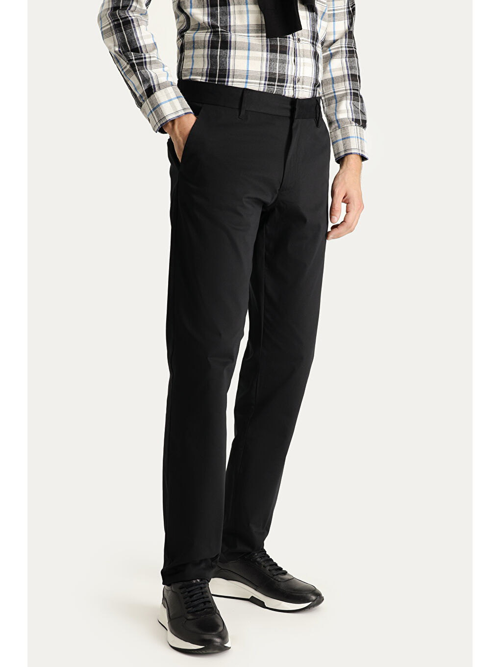 Siyah Slim Fit Dar Kesim Elastanlı Saten Kanvas / Chino Pantolon-2