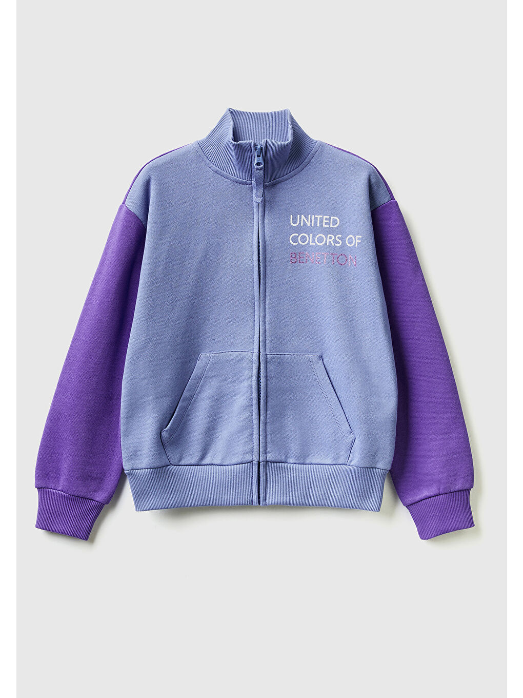 Kız Çocuk Mor Mix Slogan Baskılı Dik Yaka Sweatshirt