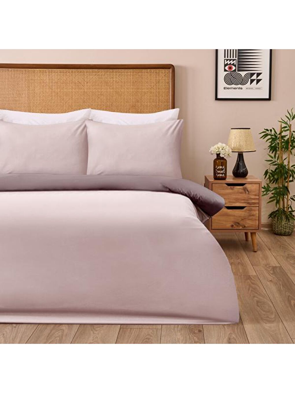 Soft Çift Renkli Çift Kişilik Nevresim Takımı - Bej / Taş