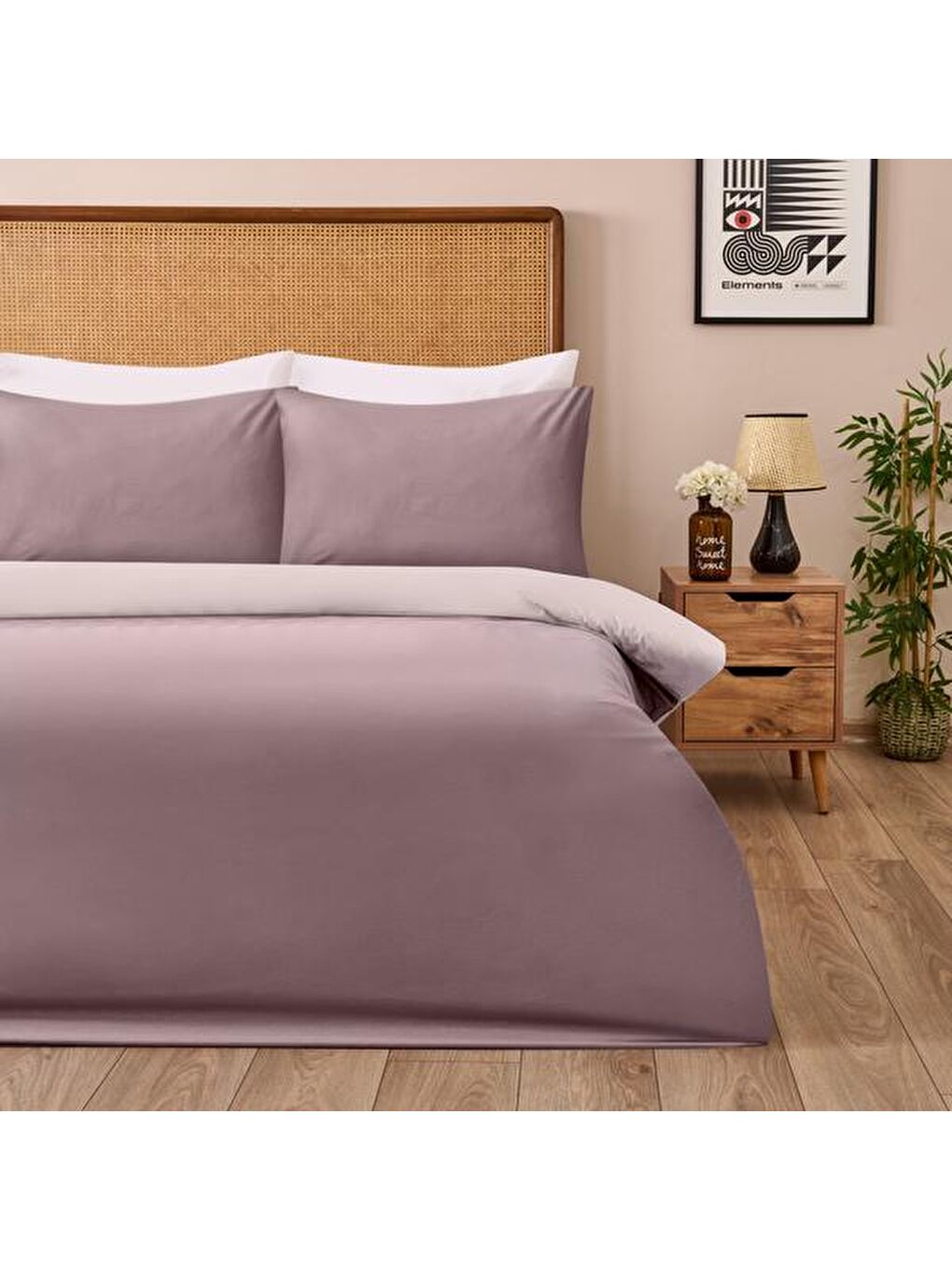 Soft Çift Renkli Çift Kişilik Nevresim Takımı - Bej / Taş-4