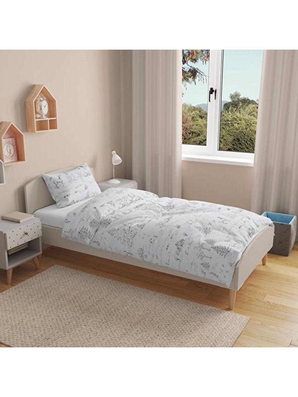 Siyah Soft Pacha Tek Kişilik Nevresim Takımı - Beyaz / Antrasit-1