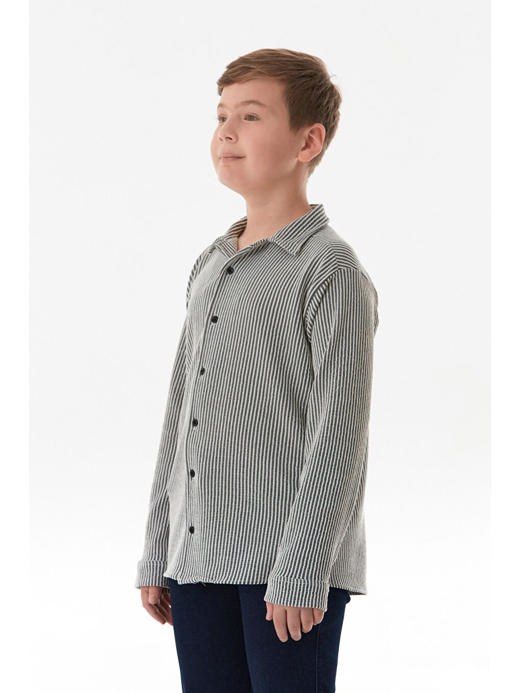 Siyah Gofreli Çizgili Erkek Çocuk Gömlek-2