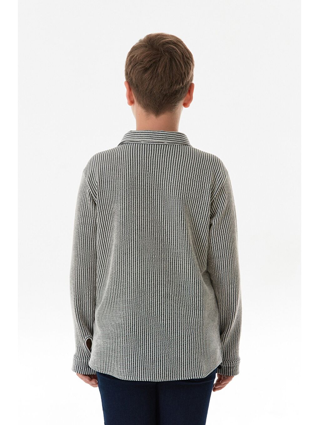 Siyah Gofreli Çizgili Erkek Çocuk Gömlek-3