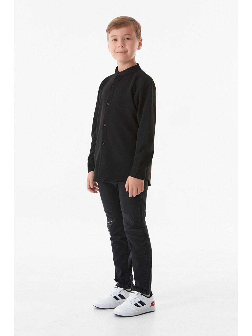Siyah Basic Hakim Yaka Erkek Çocuk Gömlek-1