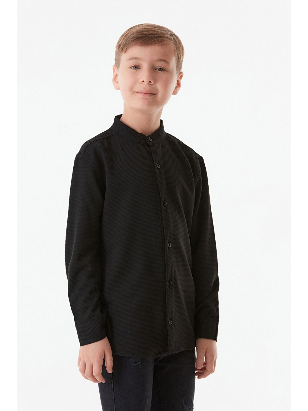 Siyah Basic Hakim Yaka Erkek Çocuk Gömlek-2