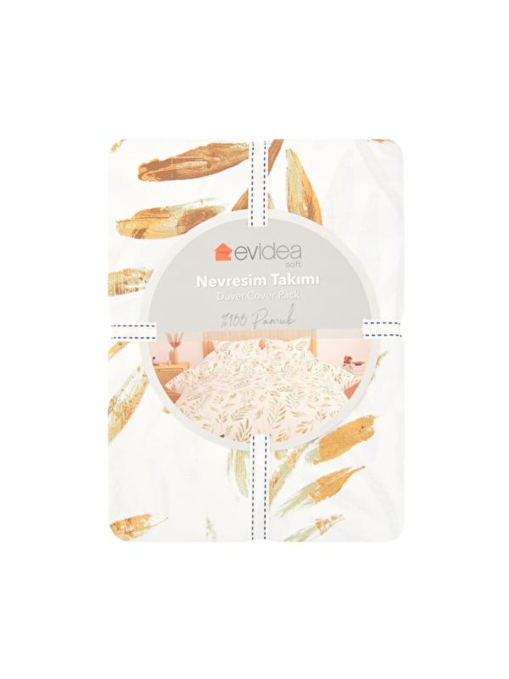 Lila Soft Bulong Çift Kişilik Nevresim Takımı - Ekru / Yeşil-2