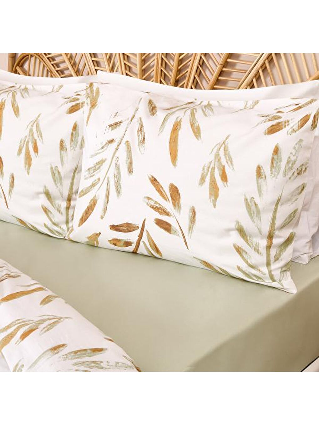 Lila Soft Bulong Çift Kişilik Nevresim Takımı - Ekru / Yeşil-5