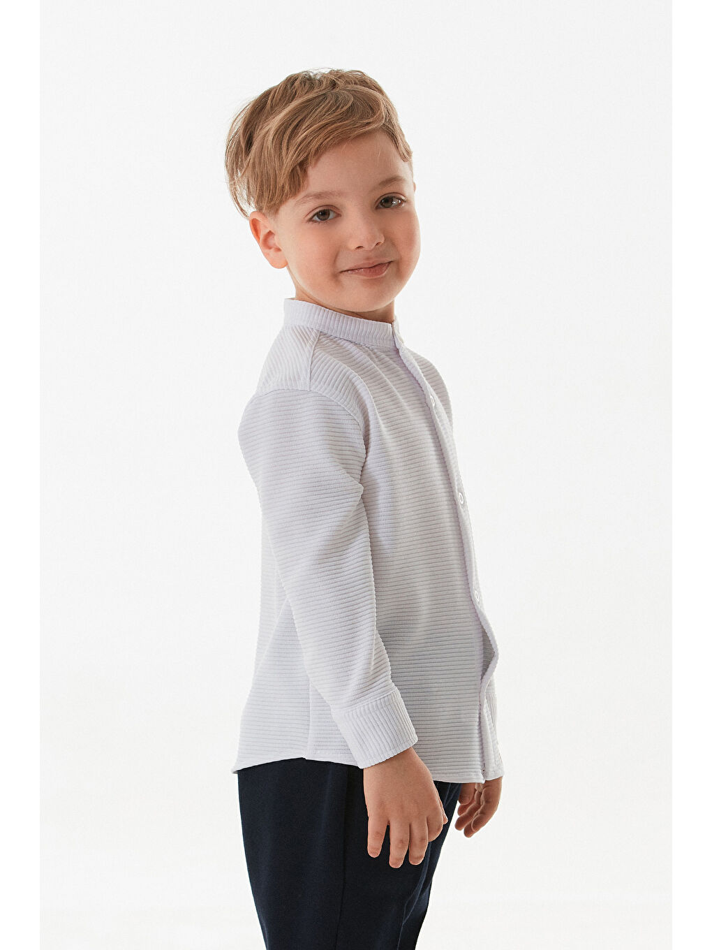 Beyaz Basic Hakim Yaka Erkek Çocuk Gömlek-3