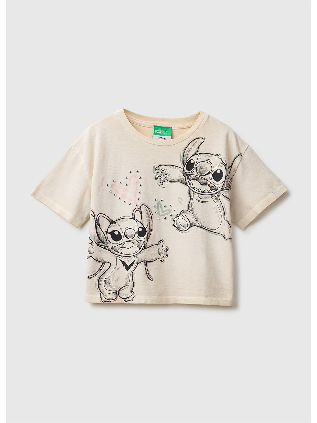 Kız Çocuk Beyaz Lilo&stitch Baskılı Kısa Kollu Tişört