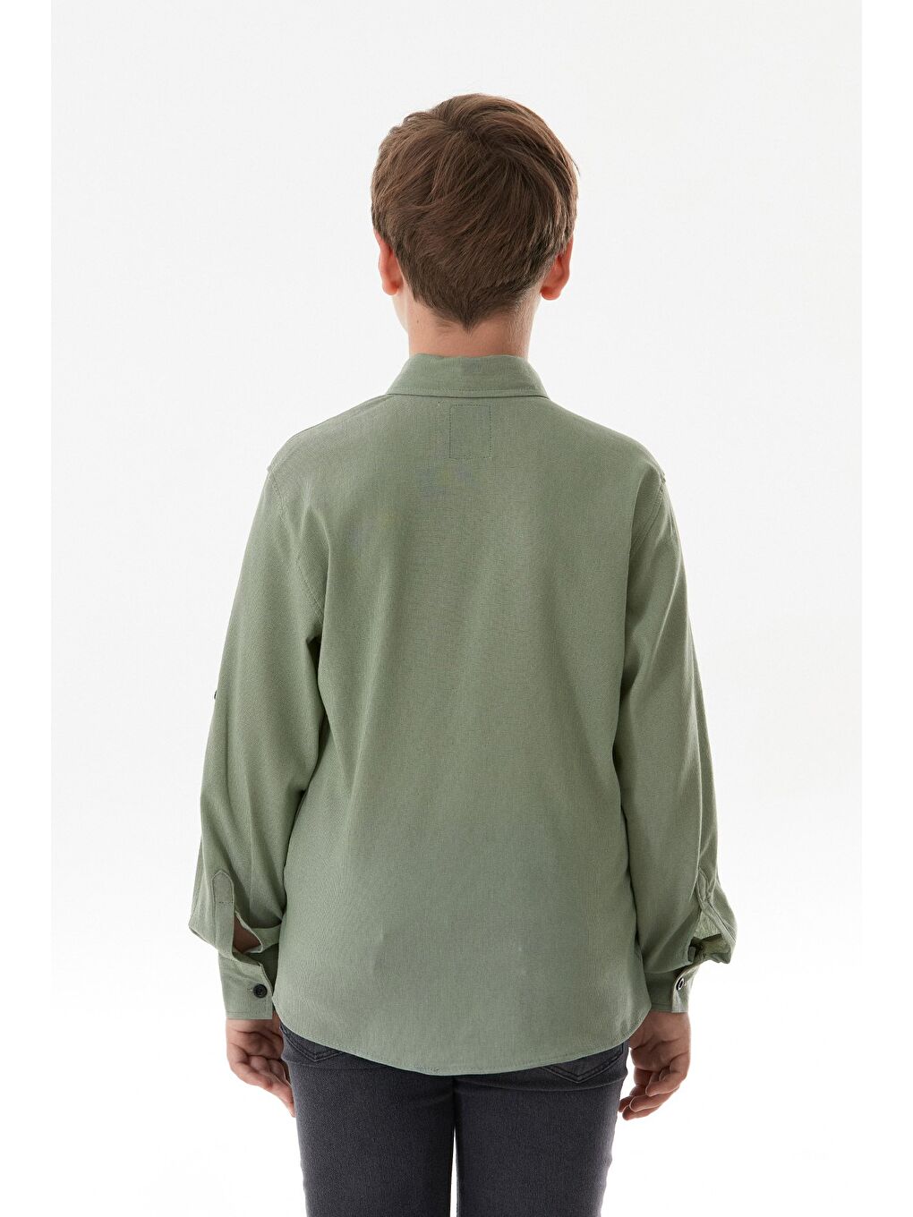 Turkuaz Yazı Baskılı Kolu Katlamalı Erkek Çocuk Gömlek-3