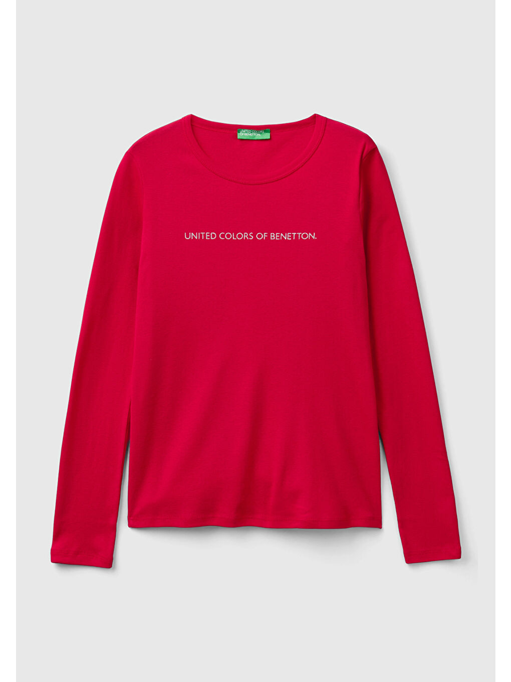 Kadın Kırmızı 100 Pamuk Bisiklet Yaka Benetton Yazılı Uzun Kollu T Shirt-1