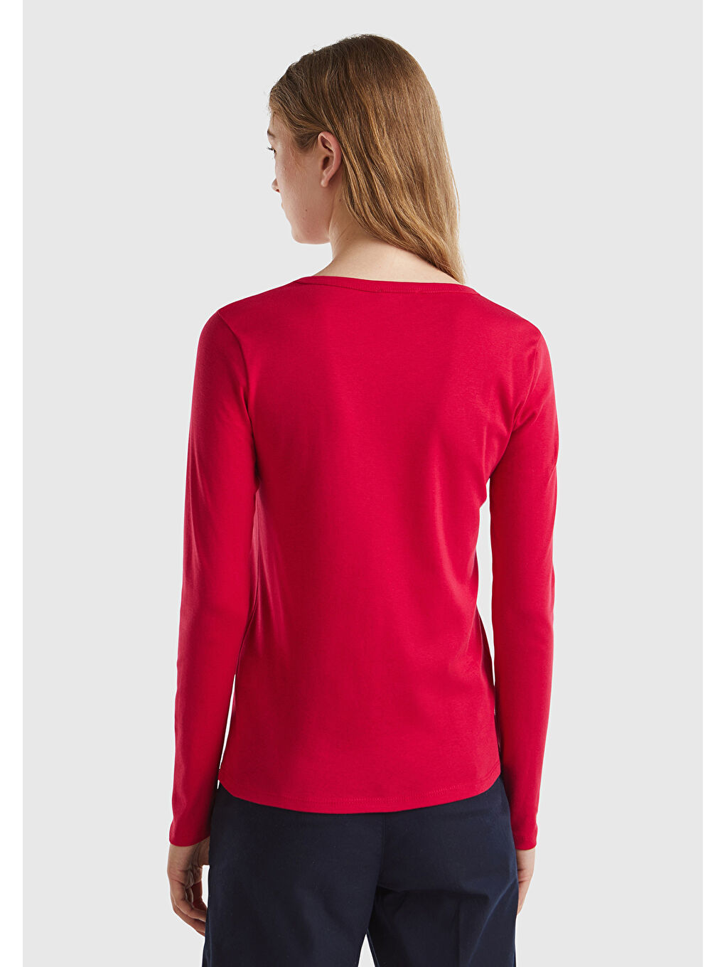 Kadın Kırmızı 100 Pamuk Bisiklet Yaka Benetton Yazılı Uzun Kollu T Shirt-2