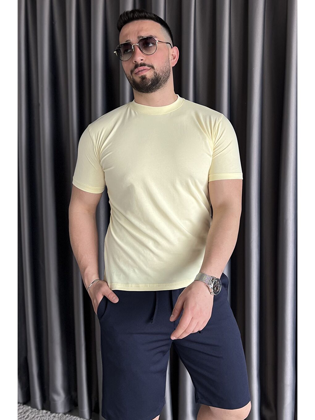 Sarı Bisiklet Yaka Erkek Tişört