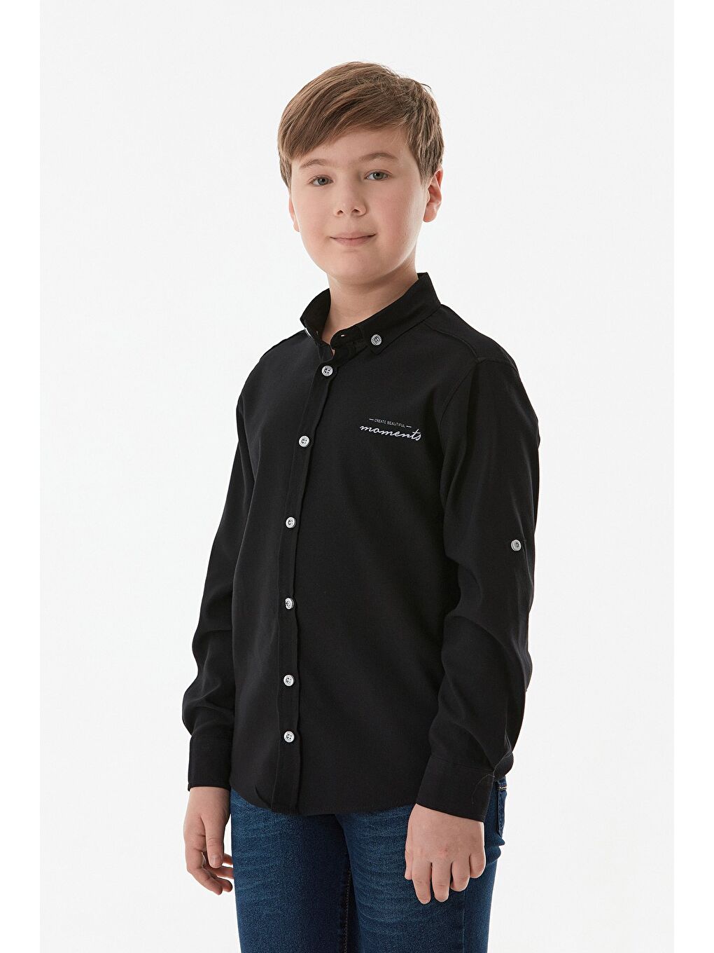 Siyah Kolu Katlamalı Erkek Çocuk Gömlek