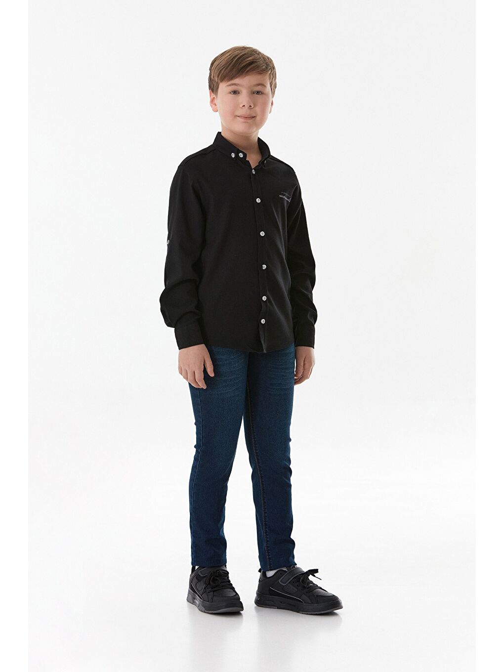 Siyah Kolu Katlamalı Erkek Çocuk Gömlek-1