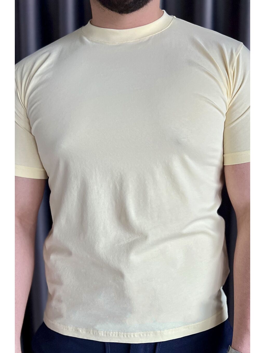 Sarı Bisiklet Yaka Erkek Tişört-3