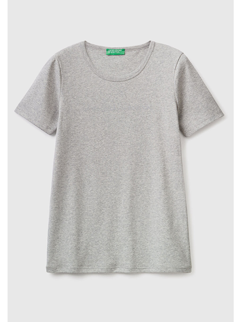 United Colors Of Benetton Gri Kadın Gri Melanj  100 Pamuk Benetton Yazılı Basic T Shirt - 1