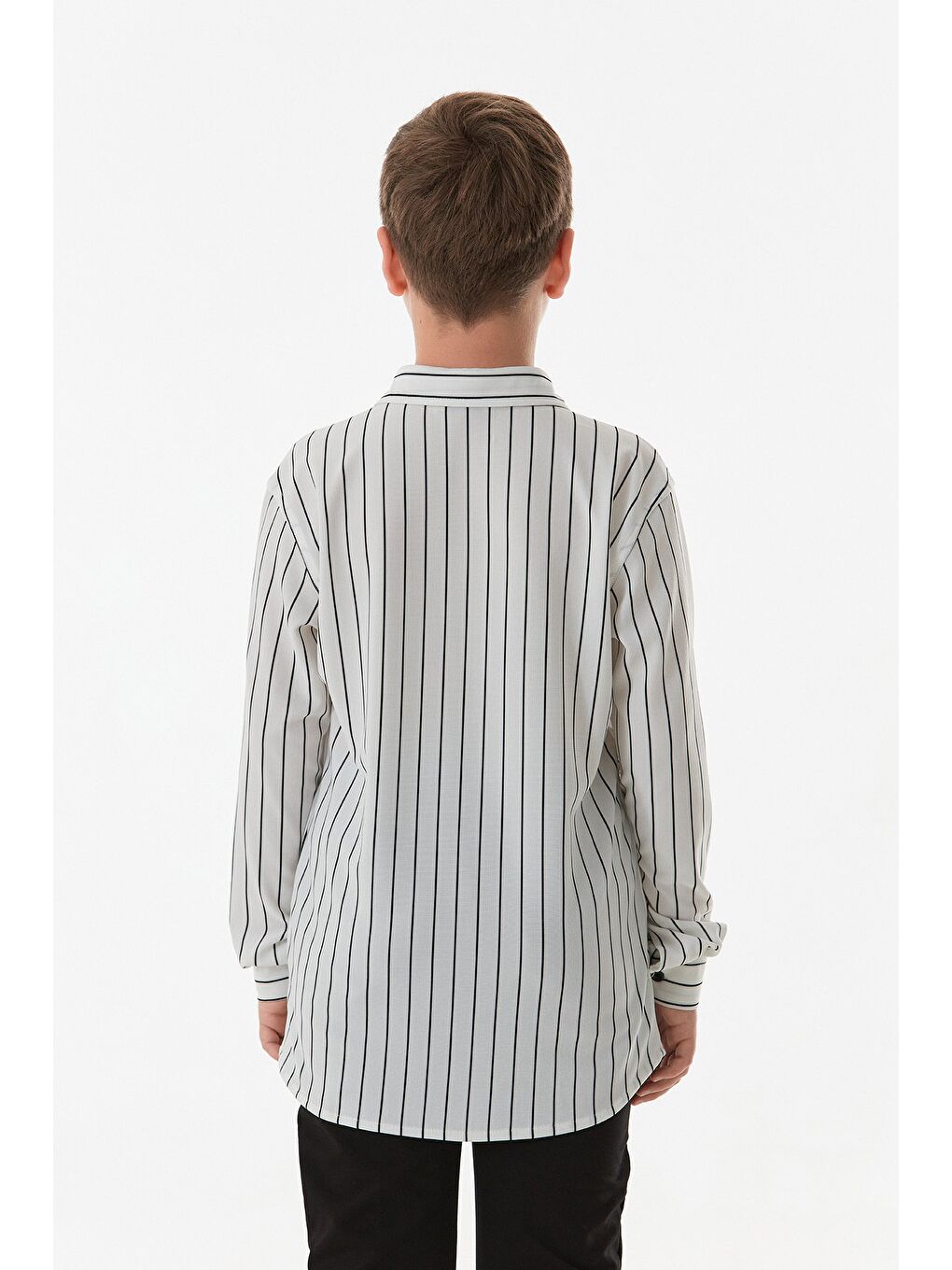 Beyaz Çizgili Düğmeli Kaşkorse Erkek Çocuk Gömlek-2