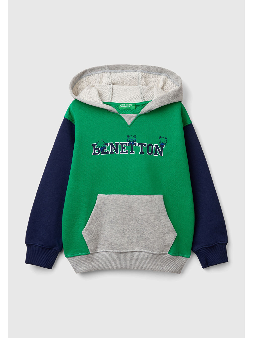 United Colors Of Benetton Erkek Çocuk Yeşil Mix Logo Baskılı Kanguru Cepli Kapüşonlu Sweatshirt