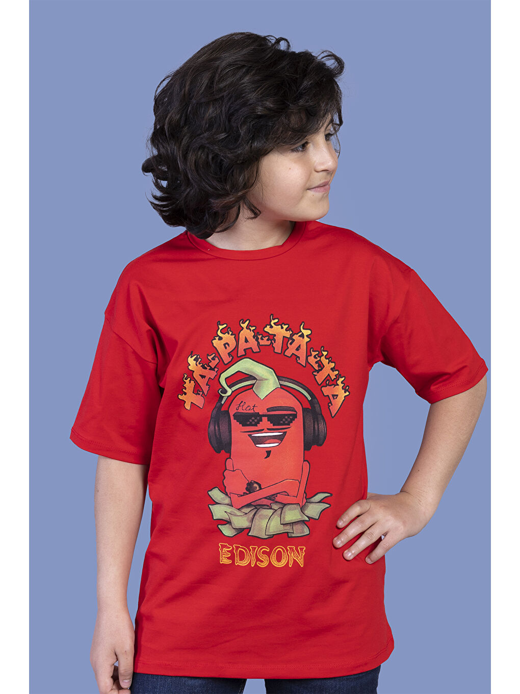 Kırmızı Erkek Çocuk  Baskılı Tişört