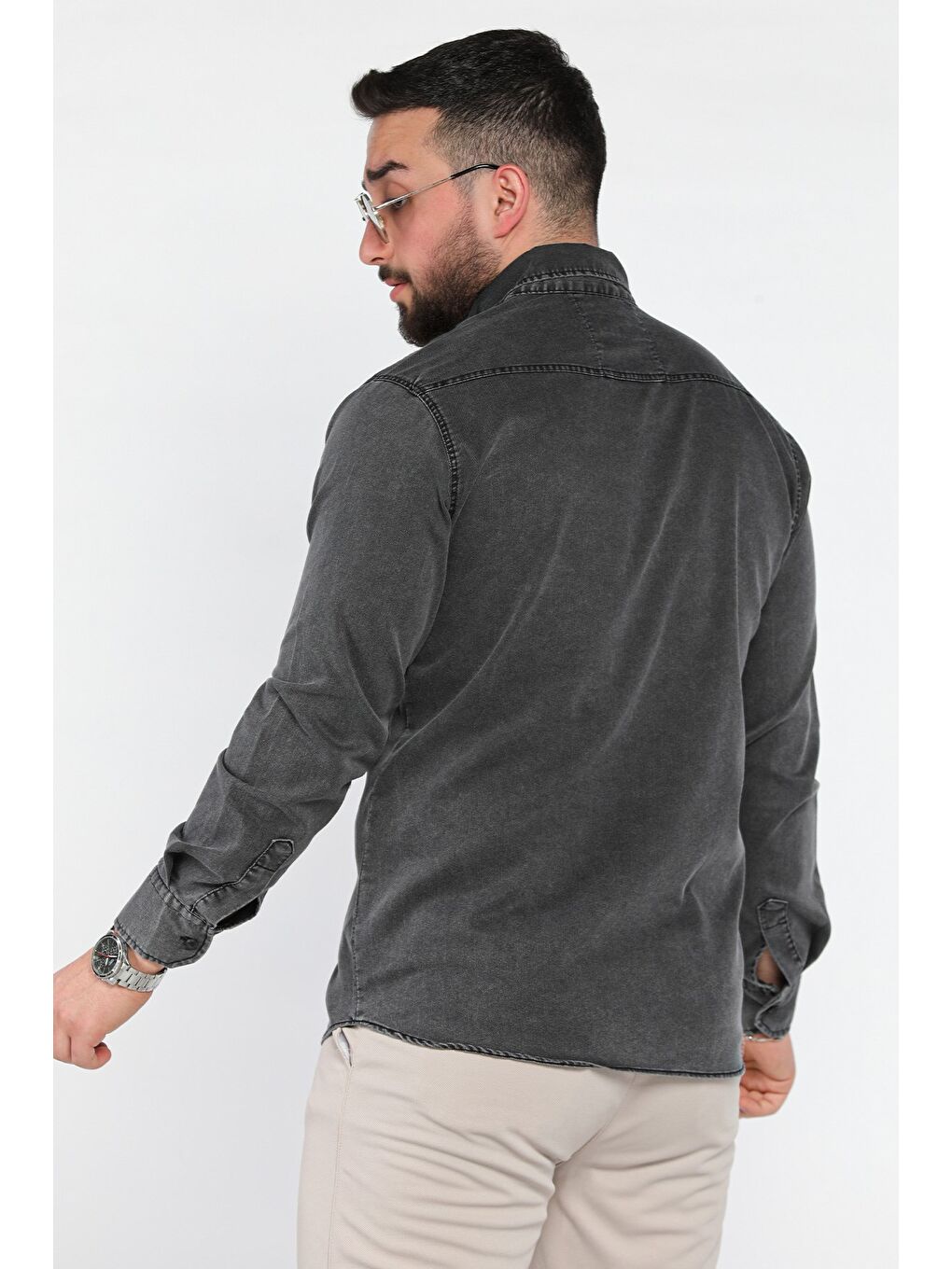 Antrasit Erkek Uzun Kol Çıtçıtlı Gömlek-2