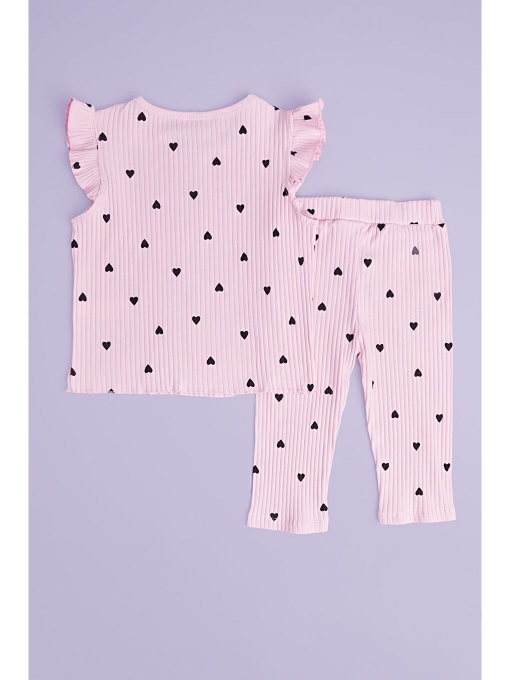 Pembe Fitilli Küçük Kalp Desenli Fırfırlı Kız Çocuk 2 Li Takım-1